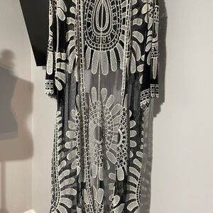 Chic Sheer Black and White Embroidered Kimono